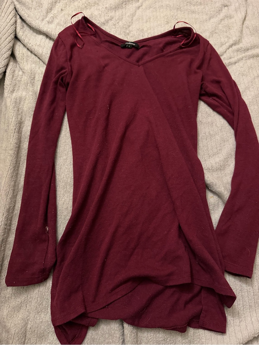 Ambiance Long Sleeve V-Neck Tunic Top - Burgundy